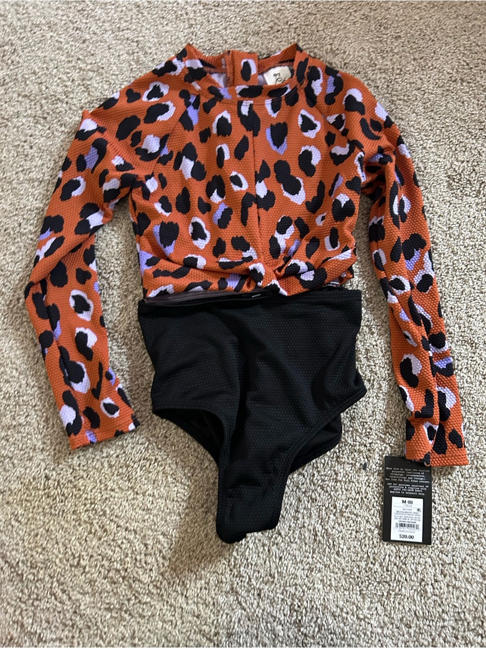 Art Class Medium long sleeve leopard print Swimsuit NWT